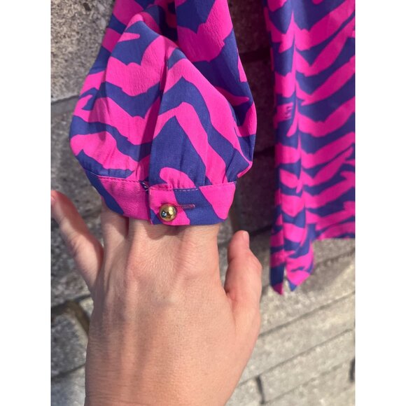 Lilly Pulitzer Pink & Blue Zebra Print Long Sleeve Blouse Size S - Picture 4 of 9